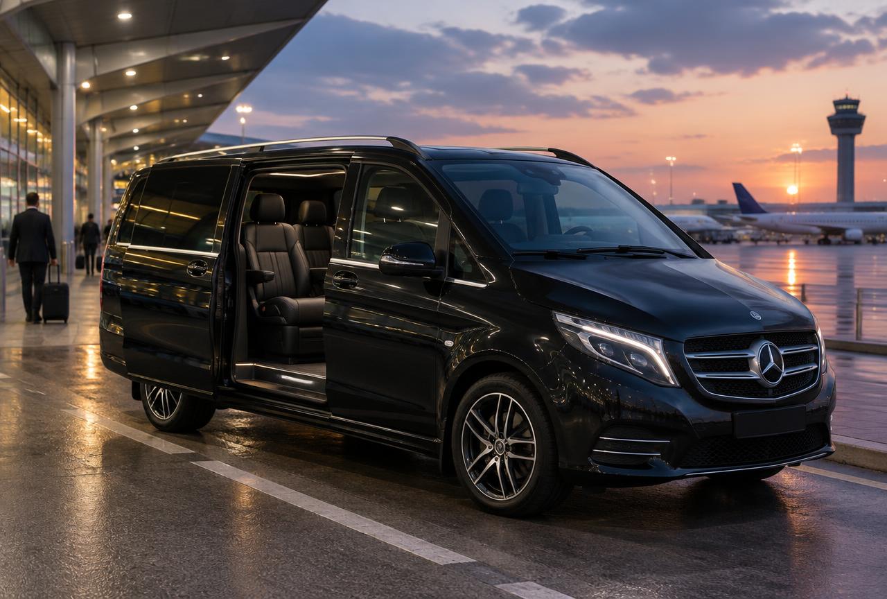 Van Mercedes premium portes ouvertes à l’aéroport
